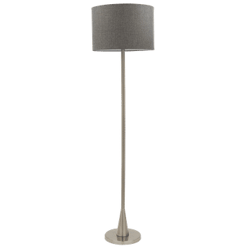 Satin Chrome Standing Lamp with Grey Fabric Shade On / Off Foot Switch