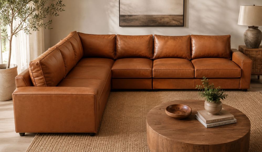 Tach Luxure -Amsterdam Leather Couch -Windsor Tan -Left Sided