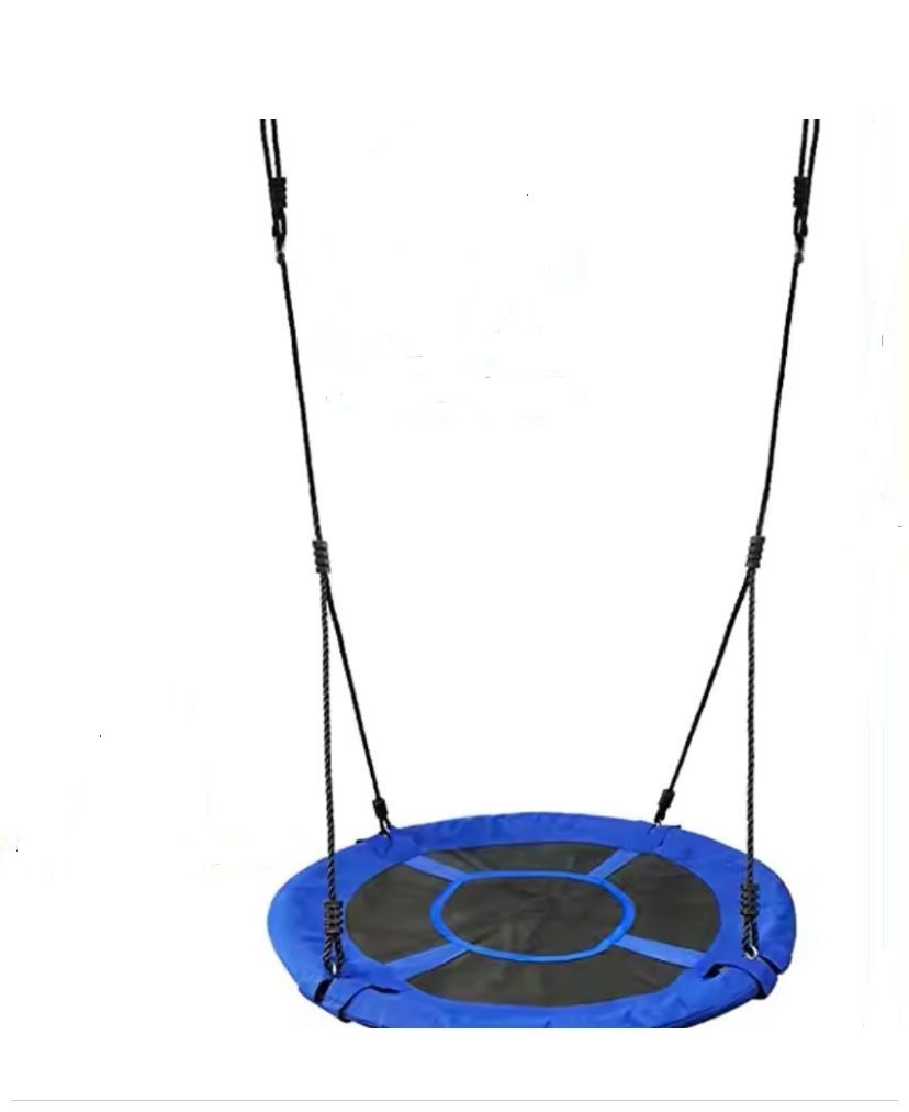 Saucer Tree Swing, 100 cm Round Platform, Blue and Black, Adjustable Ropes with Metal Clips