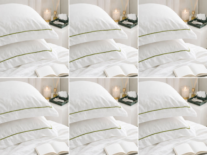 Premium Collection Soft Touch - Oxford Olive Green Satin Stitch Pillow Cover Set - King - (6 Sets)