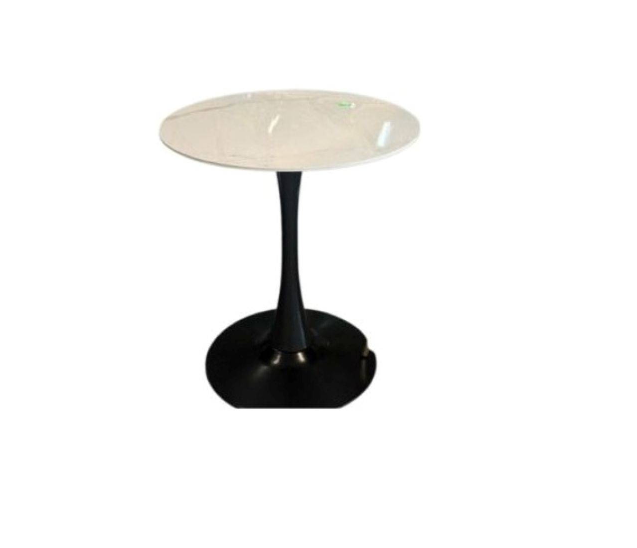 Modern Round White Dining Table, 90 cm Marble Top, Black Pedestal Base