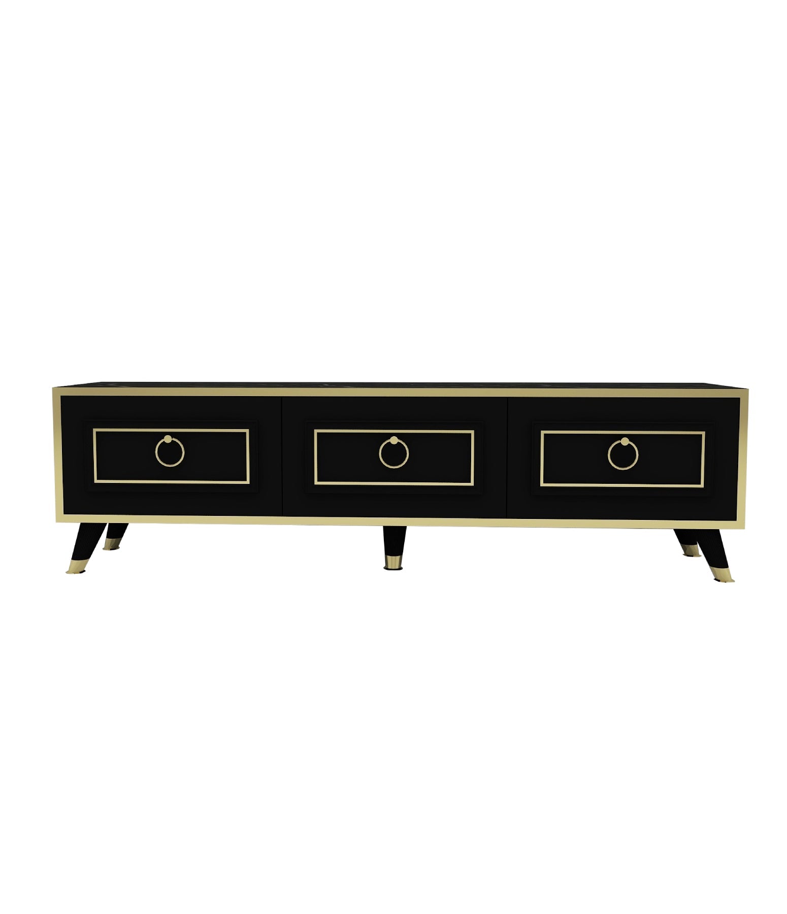 Armoire Romens 150 TV Stand - Black Marble Gold Band