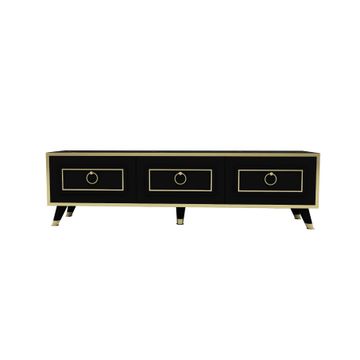 Armoire Romens 150 TV Stand - Black Marble Gold Band