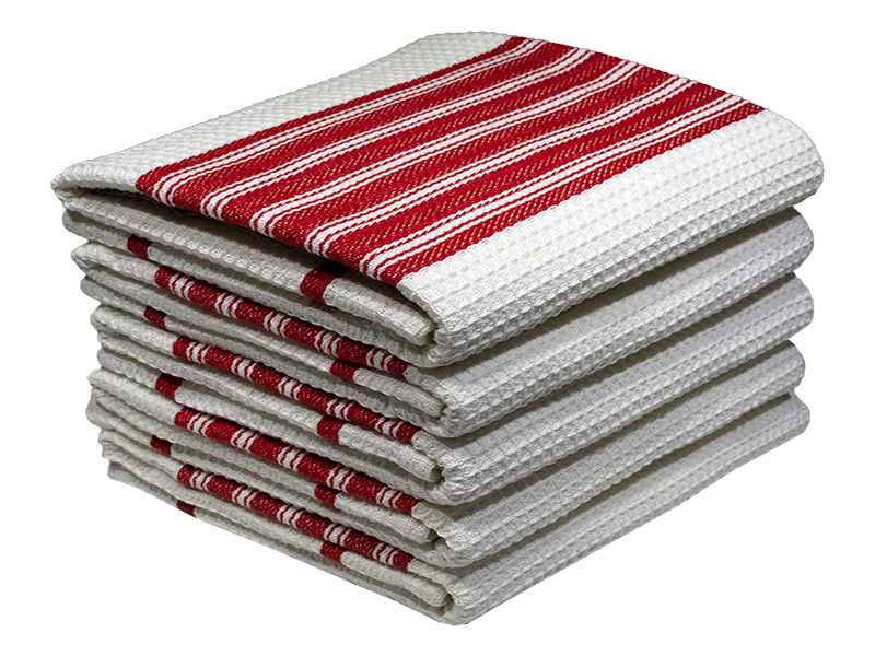 Multipurpose, Easy Fit, Absorbent Kitchen Towel - Design 2292 - 045x070cms - (05 Pc Pack) - Stripes - Racing Red
