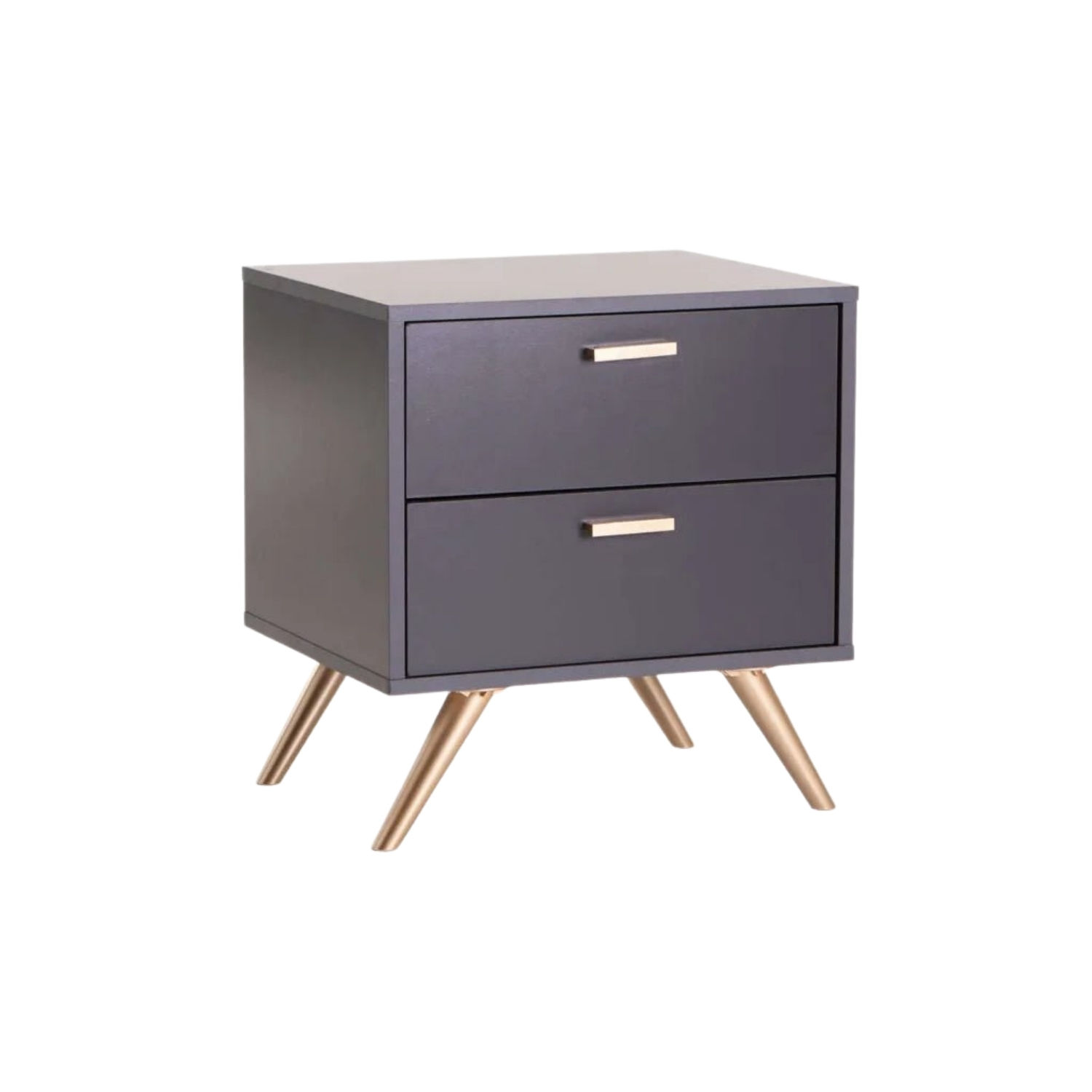 2 Drawer Bedside Pedestal Table with Tapered Legs - Grey