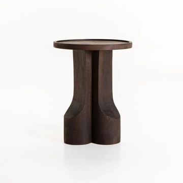LEELA Solid Wood Side Table – 40cm Round Mango Wood Accent Table