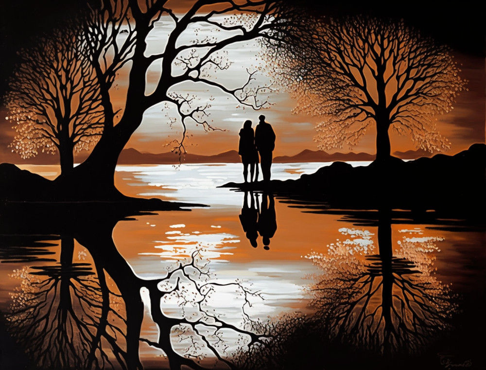 Canvas Wall Art - Canvas Wall Art: Loves Reflection Acrylic Painting - B1337 - [120 x 80 cm]