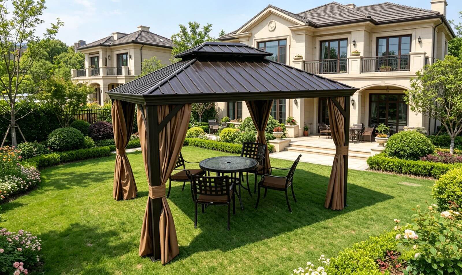 DecorMama Luxury 5-Piece Outdoor Dining Set With Gazebo