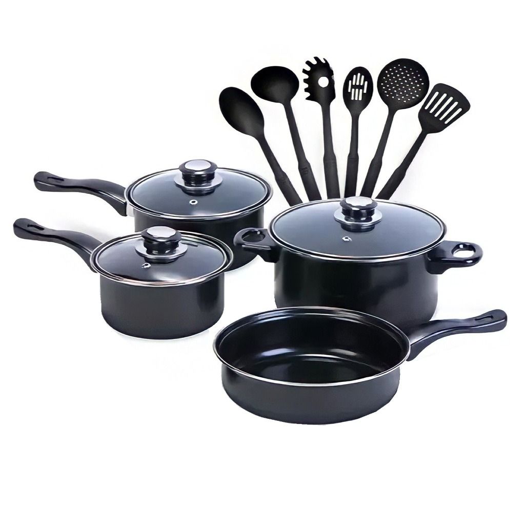 13 Piece Non-Stick Black Modern Cookware & Utensil Set