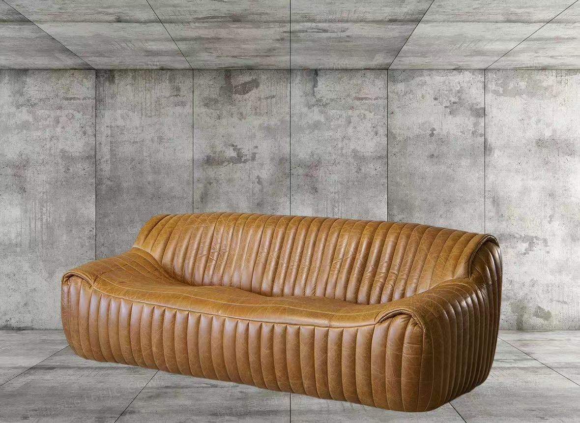 Luxurious Designer Leather Couch with Artisanal Stitching