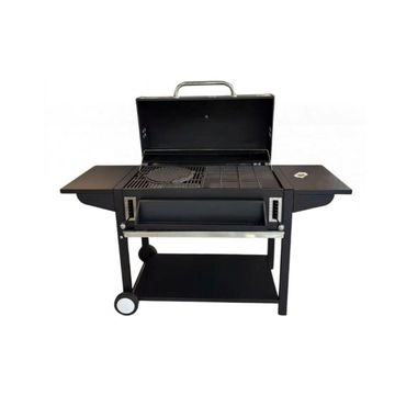 Large Outdoor Charcoal BBQ Grill with Side Tables, Wheels and Storage Shelf, Black