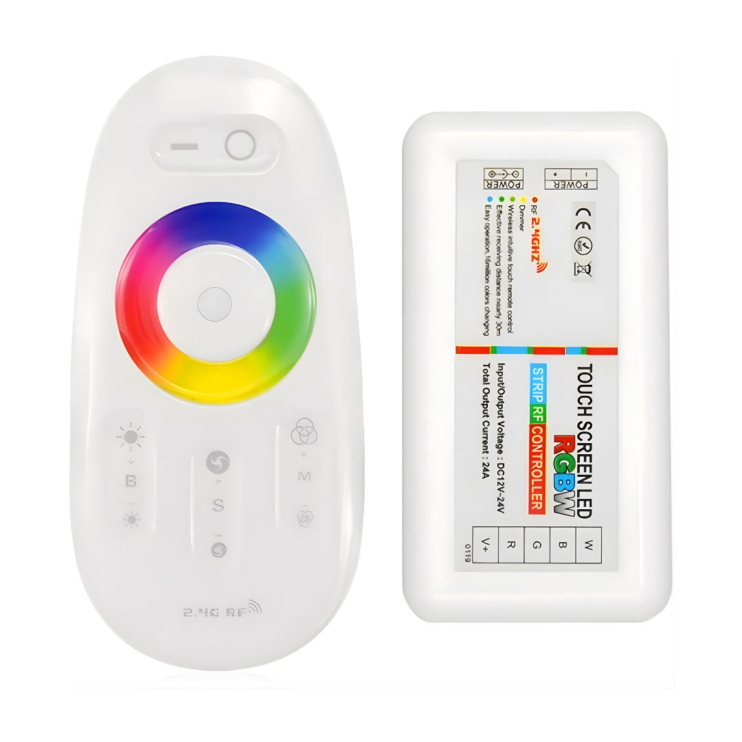 Touch Screen RGB/RGBW LED Strip Controller 2.4G RF Wireless Remote DC 12–24V (4 Channel, 30m Range)