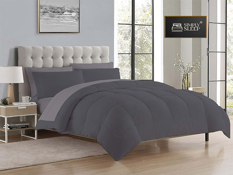 Simply Sleep - Reversible Comforter Set - 90 GSM Micro Fibre - Gray Flannel - Castlerock, Single - Three Quarter