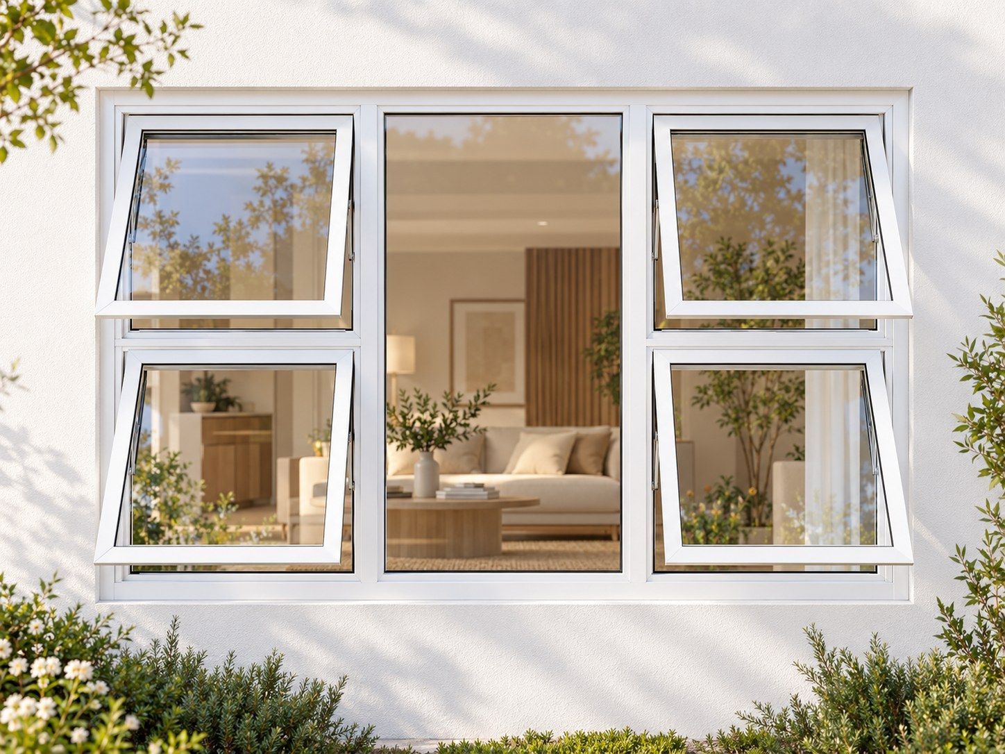 Kenzo Premium Top-Hung Aluminium Window - White, 1500 1200 mm, Four Openers with Fixed Centre, Clear Glass