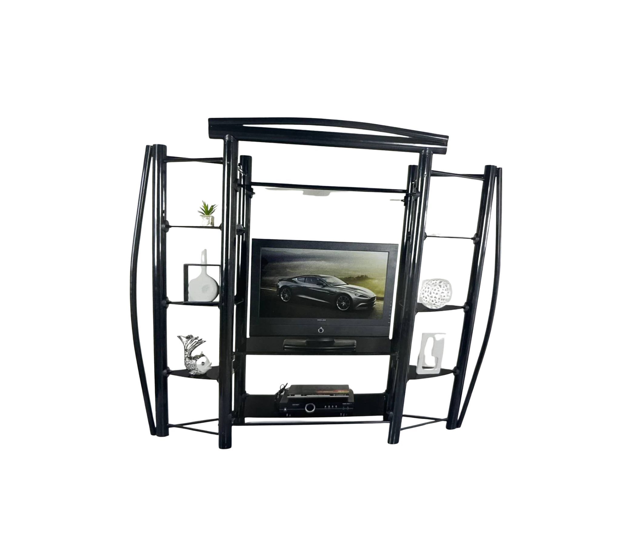 Contemporary Black Metal Entertainment Center with Curved Design