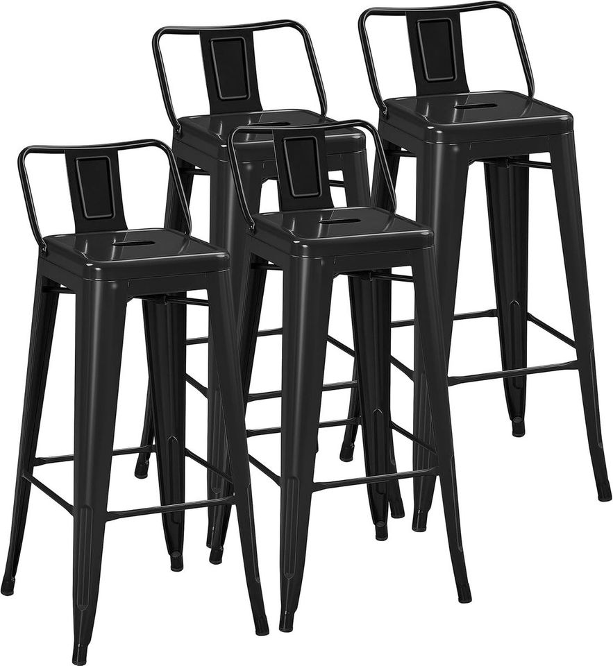 Modern Metal Bar Stool- 4 Pack Black