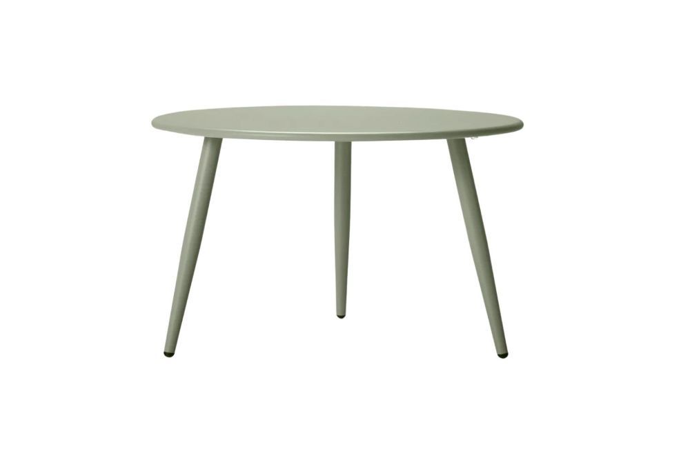 Round Coffee Table – Sage Finish with Tapered Steel Legs (Minimalist)