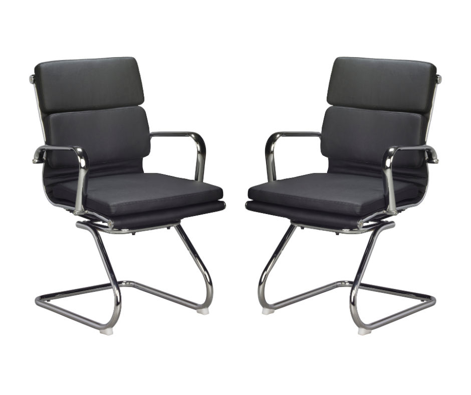 TOCC Classic PU Cushion Visitor Office Chairs - Set of 2 Per Box - Black