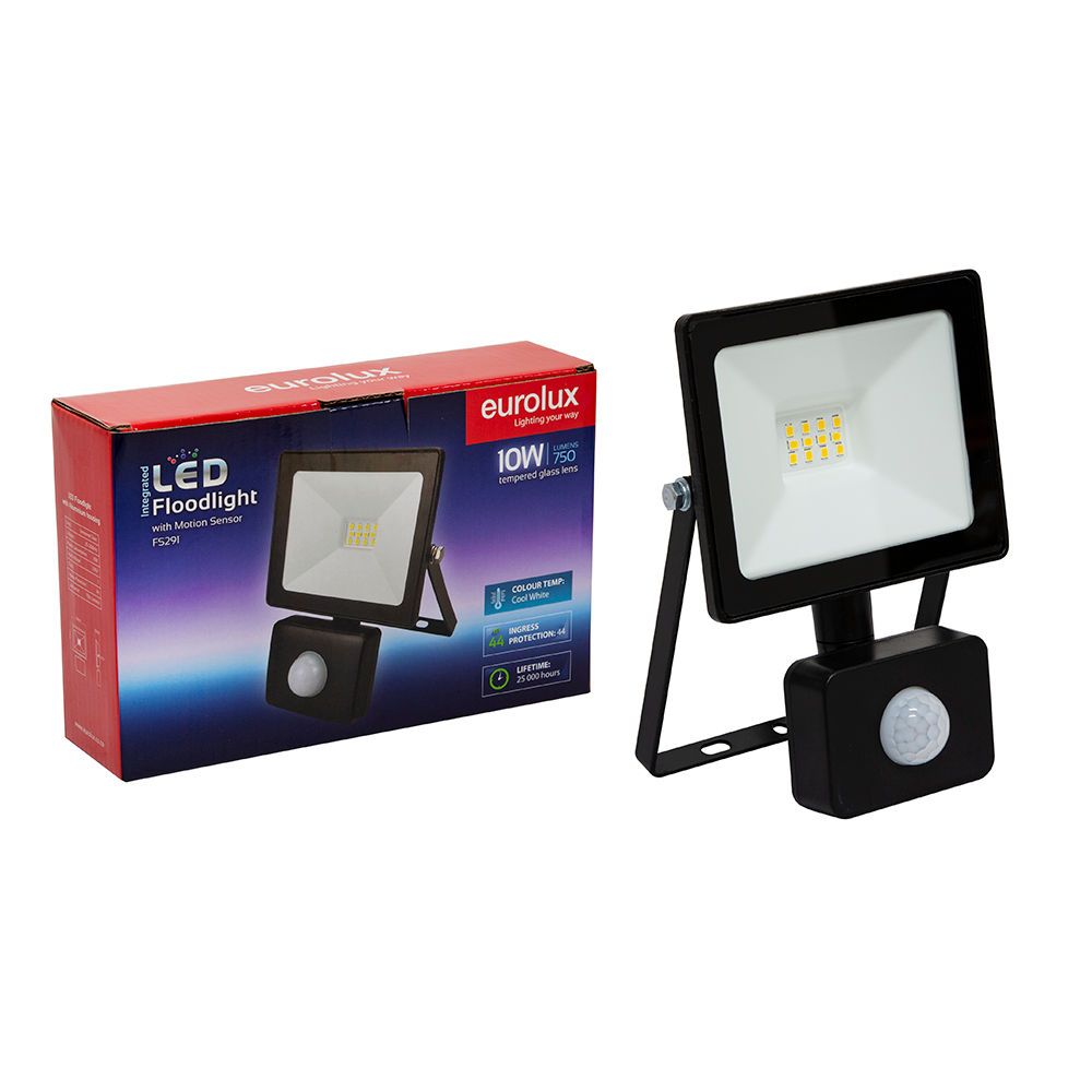 LED 10w Floodlight Black 4000K with Sensor - Box