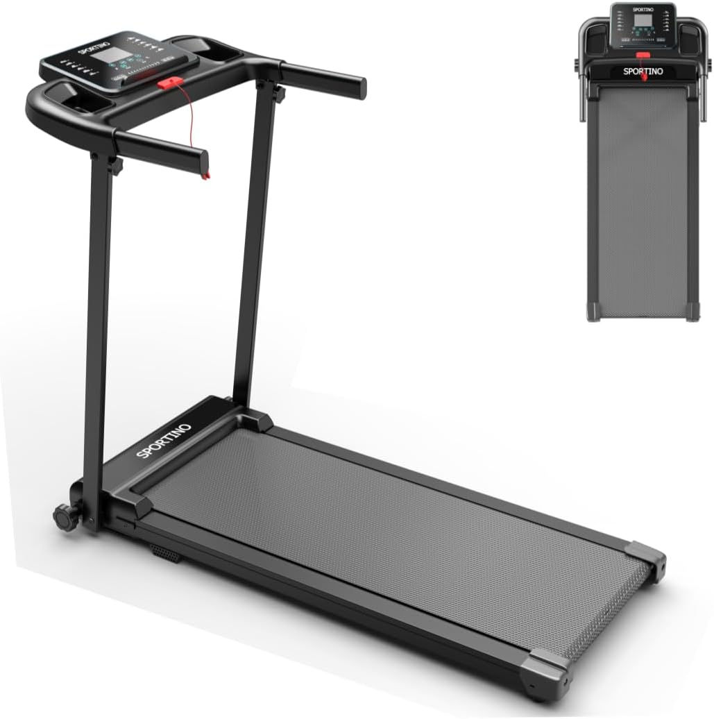Sportino Multifunctional Folding Smart Treadmill, supports App and button control 1.5 horsepower motor, easy folding, 3.5-inch display 100kg weight capacity - Black