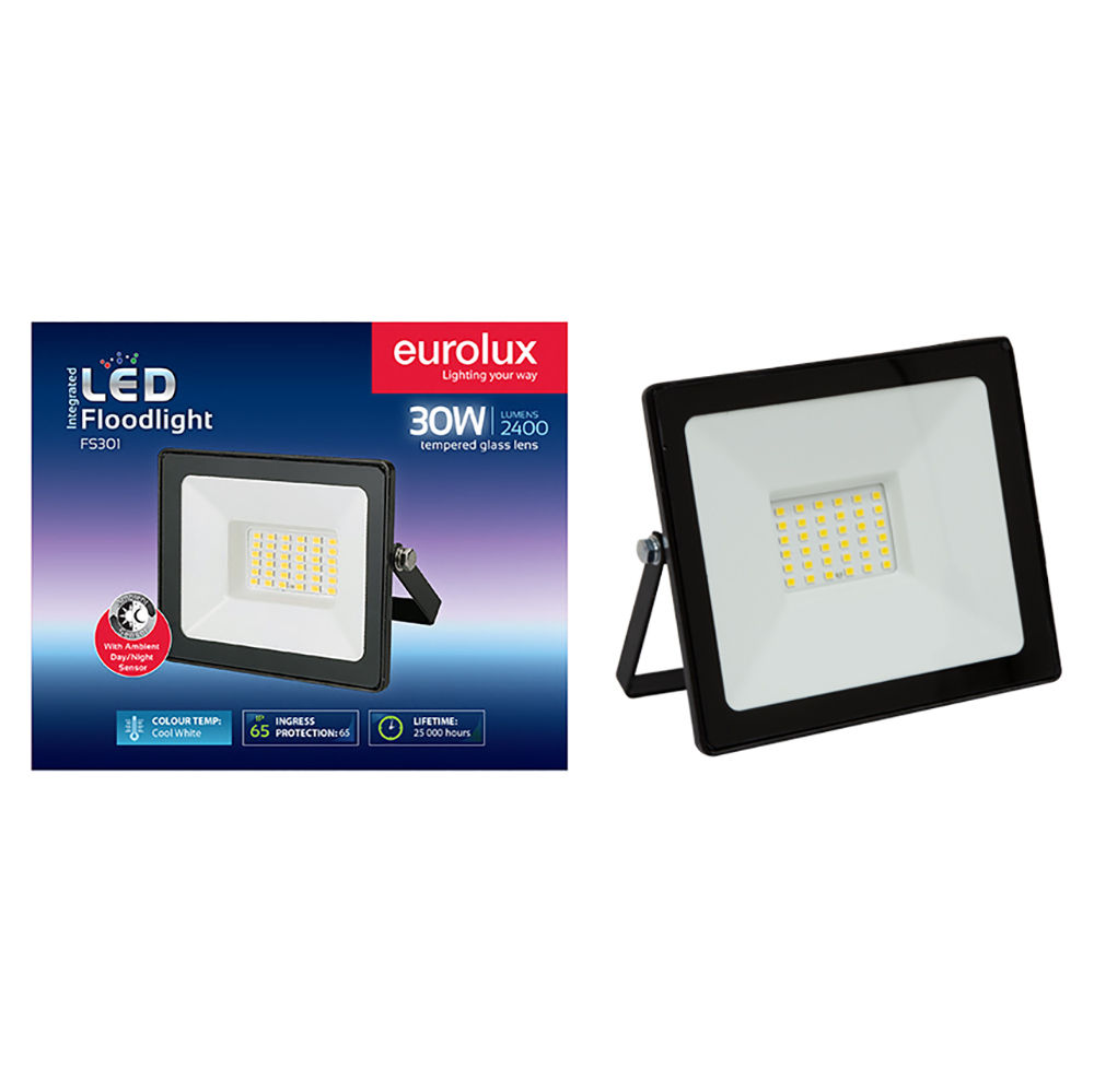 LED 30w Floodlight Black with Day Night Sensor - Box