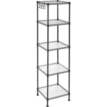 5-Tier Space-Saving Metal Storage Rack with Shelves & Organizing Hooks