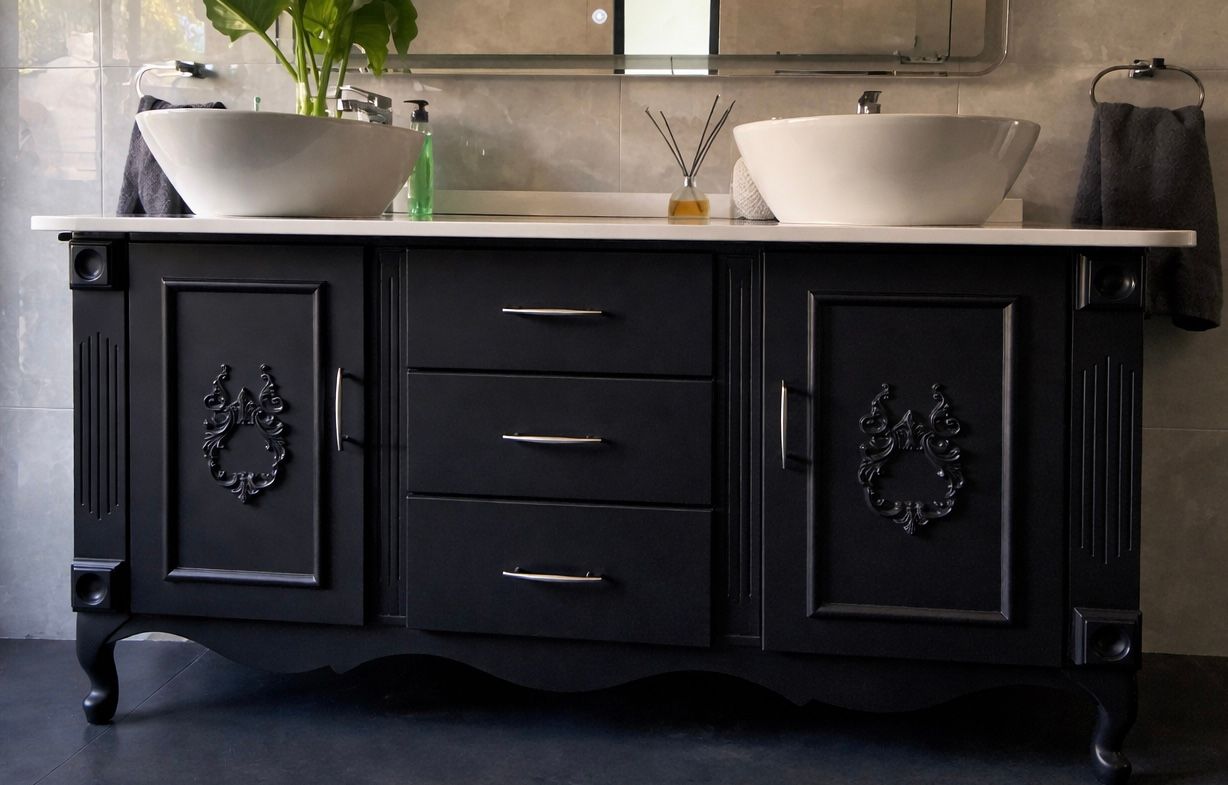 Double Vanity w/ Ice White Quartz top.