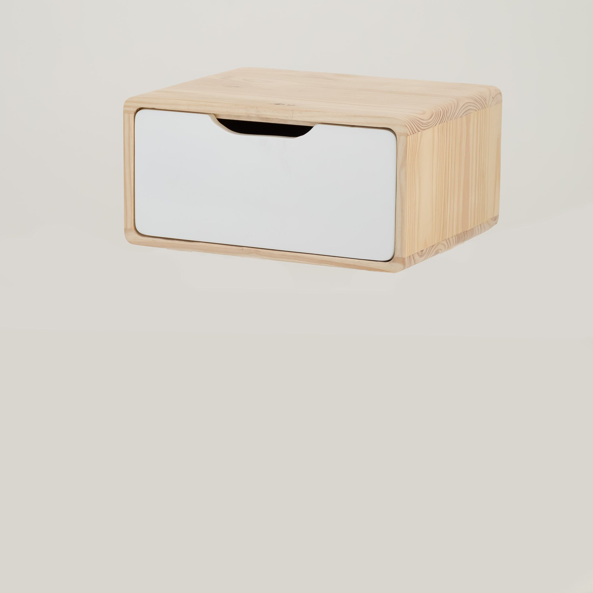 Kuva Pine One Drawer Floating Side Table with Cut Out Handle - White
