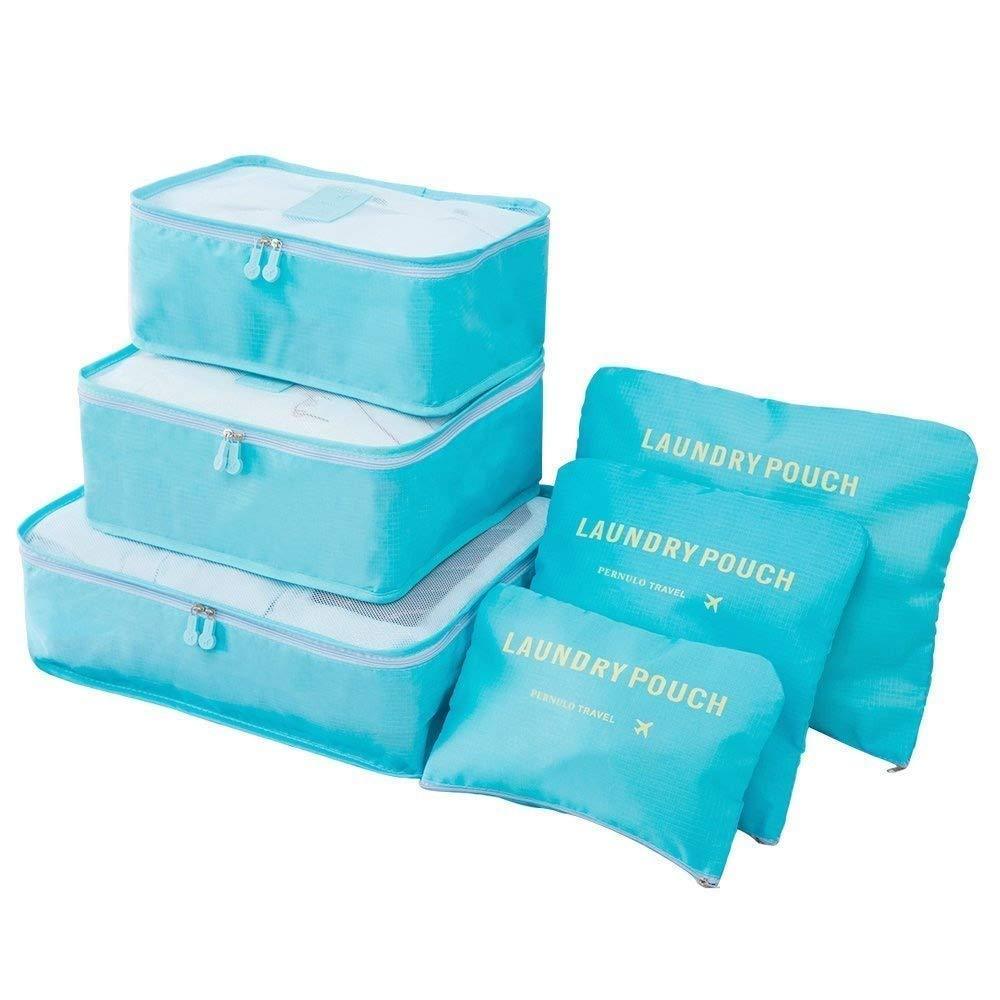 6Pcs Travel Luggage Packing Cubes Organizers- Blue