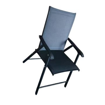 Outdoor Folding Chair with High Back, Adjustable Reclining, Black Metal Frame, Grey Mesh Fabric