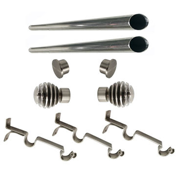 Matoc 25mm Double Curtain Pole Set -SIlver -Dbl extend brkts -Step Ball Finials -5.0m