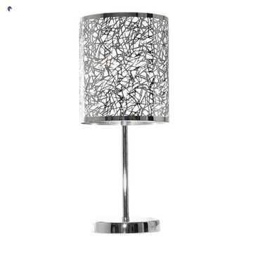 Polished Chrome Table Lamp with Silver Patterned Shade