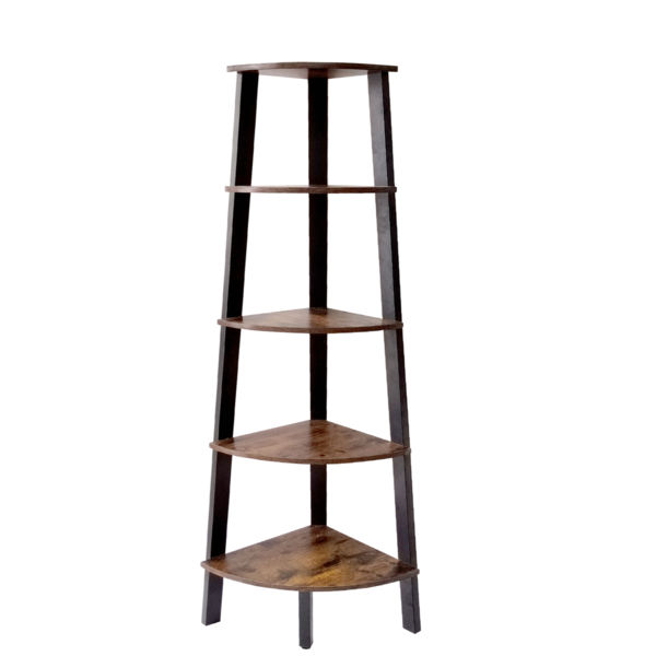 5-Tier Rustic Corner Plant Stand - Wood & Metal Shelf for Small Space Storage