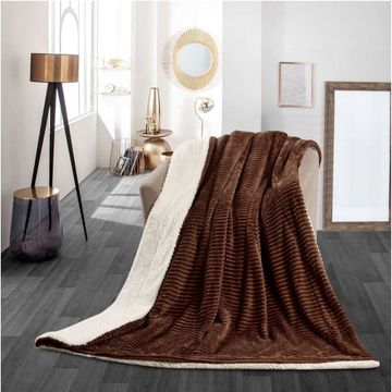 Nu Dekor - Reversible Sherpa Fleece Throw Flannel Blanket - Brown - 180x200cm