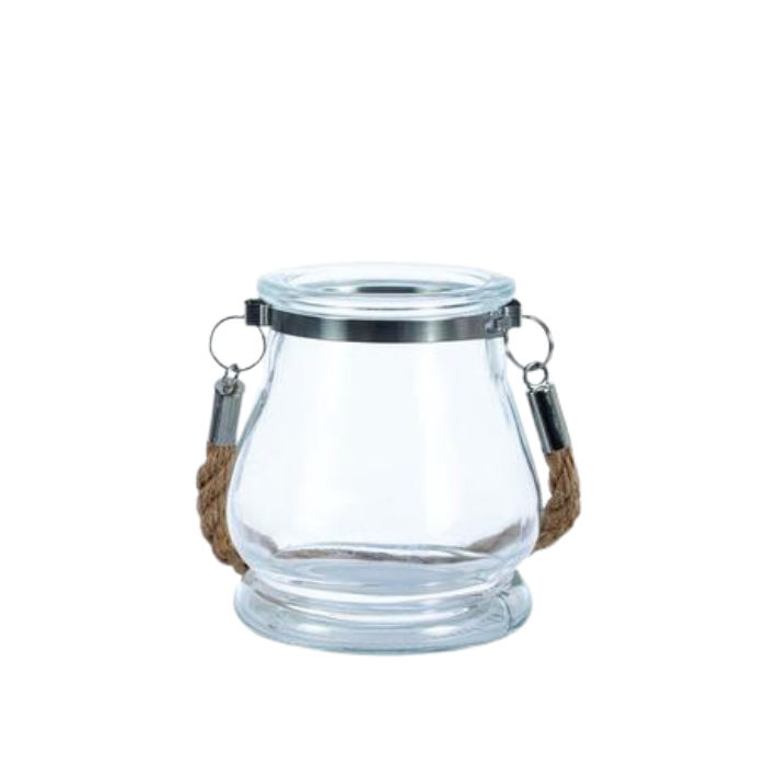 1x Candle-holder gls w/jute handle 9.5cm