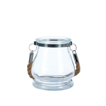 1x Candle-holder gls w/jute handle 9.5cm