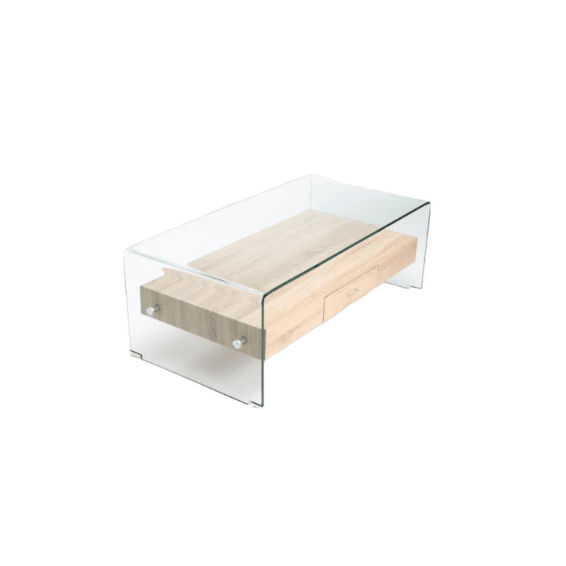 Ivy 120x60cmTempered Glass Coffee Table with Drawer - Light Oak