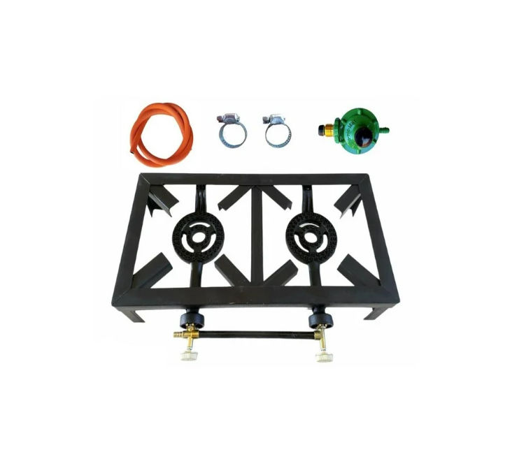 2 Burner, Double Gas Burner, 4 Legged with Hose And Regulator Set