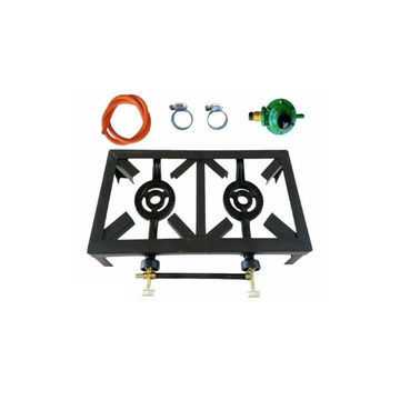 2 Burner, Double Gas Burner, 4 Legged with Hose And Regulator Set