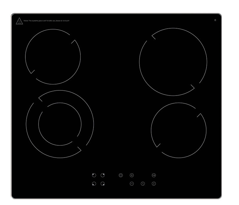 4 Plate Black Glass Ceran Electric Hob with Stainless Steel Trim – 60cm (FAL-CH-60)