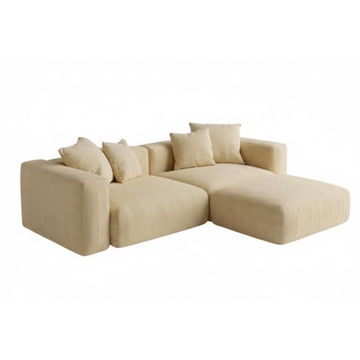 3 Seater Couch - Corduroy fabric - Cream - With Ottoman