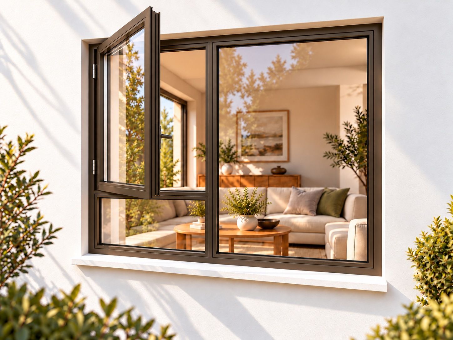 Kenzo Premium Side-Hung Aluminium Window - Bronze, 1800 1500 mm, Left Side Opener with Fixed Bottom Pane