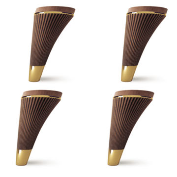 Anka Set of 4 – 15cm Plastic Walnut-Look Fluted Furniture Legs with Gold Base Sofa Legs