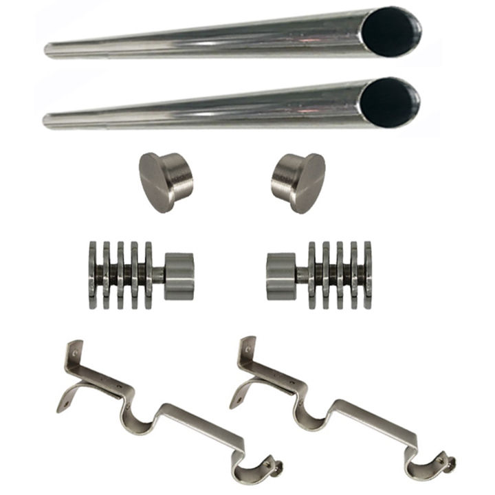 Matoc 25mm Double Curtain Pole Set -SIlver -Dbl extend brkts -Five Circle Finials -1.5m