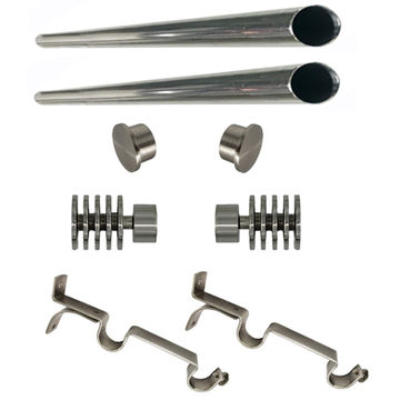 Matoc 25mm Double Curtain Pole Set -SIlver -Dbl extend brkts -Five Circle Finials -1.5m