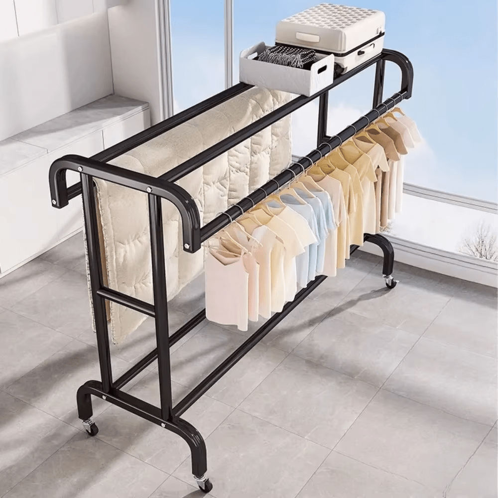 Double Pole Clothing Rack with Top Shelf