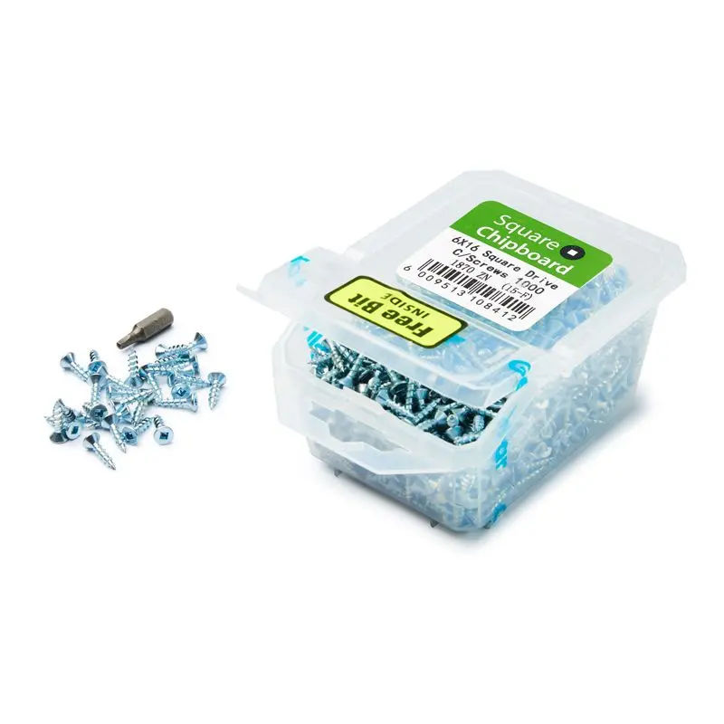 Chipboard Screws, Square, No.6, 3.5mm x 16mm, 1000 Pieces, White Zinc