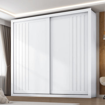 Versalles Slatted Wardrobe with 2 Sliding Door-Whites and 6 Drawers-White