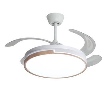 Ceiling Fan Light with Foldable Blades - White & Wood-Grain - FL091