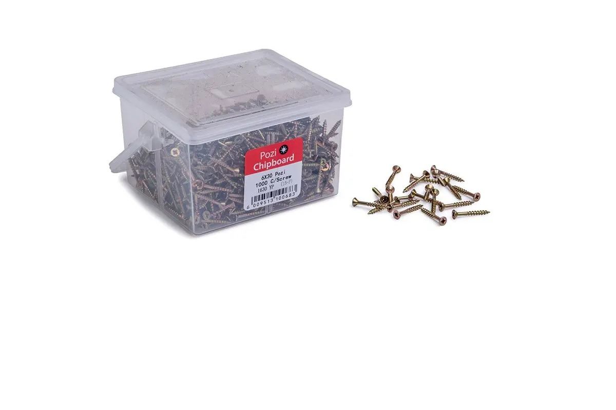 Chipboard Screws, Pozi, No.6, 3.5mm x 30mm, 1000 Pieces BY WOODLY